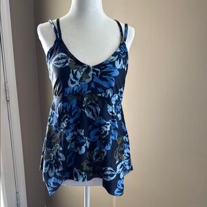 Floral Blue Women's Tankini Swim Top